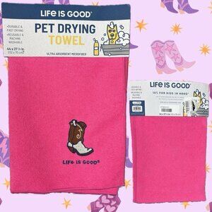 Life Is Good Pink Cowboy Boot Patch Microfiber Finished Edges Pet Drying Towel